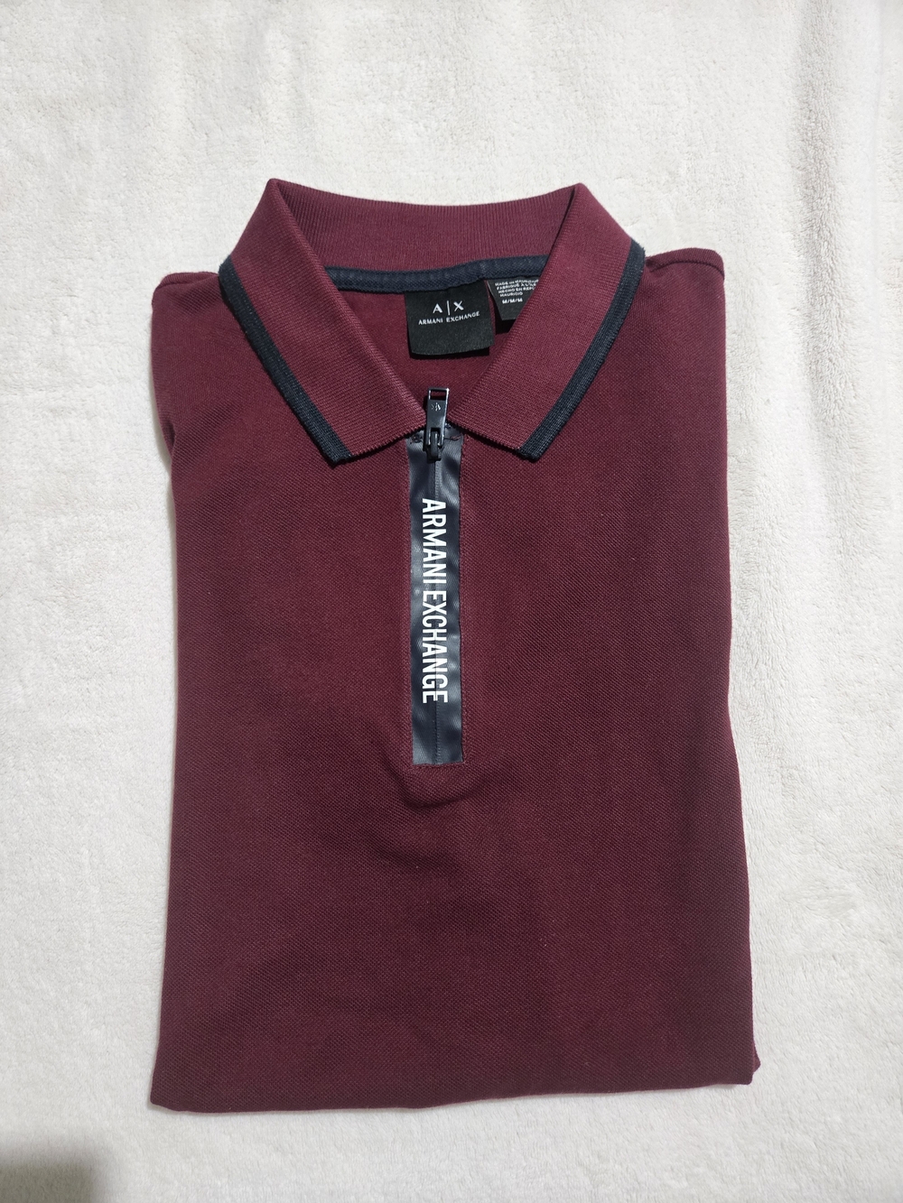 Armani Exchange Men's Polo Shirt in Burgundy with Black Trim Size is Medium.